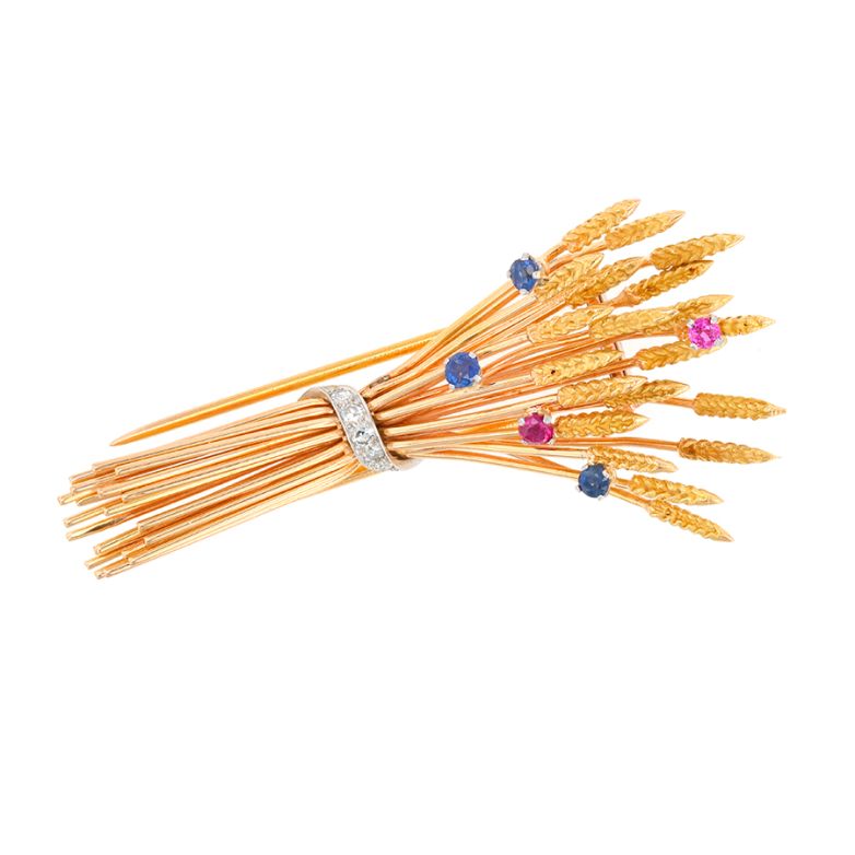 Acheter Broche vintage saphirs et rubis de synthèse or jaune 14.04g Comme neuf - 2100,00 € Broche vintage saphirs et rubis de synthèse or jaune 14.04g Comme neuf - reconditionné disponible sur Gemme Les Bijoux